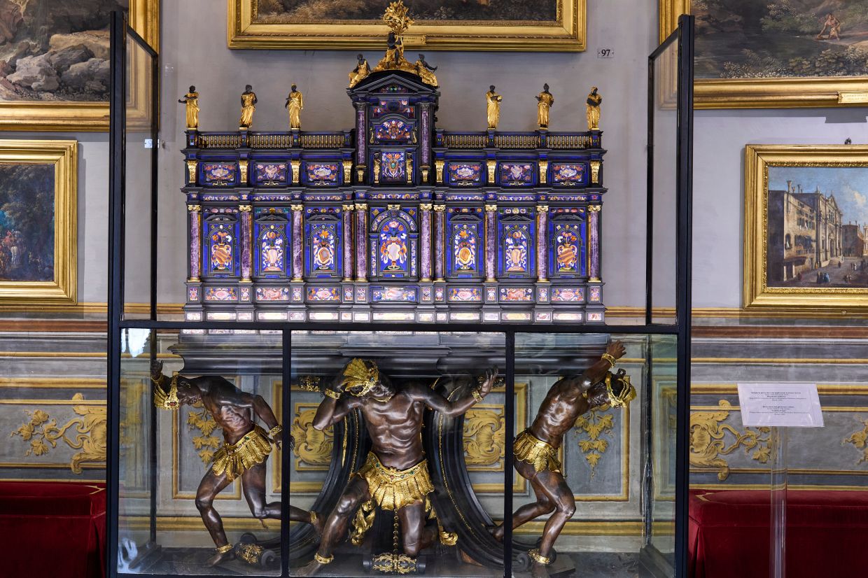 A 'pietra dura' and gilt bronze cabinet by Filippo Schor is on display at Palazzo Colonna, or the Colonna Palace, in Rome. Photo: AP