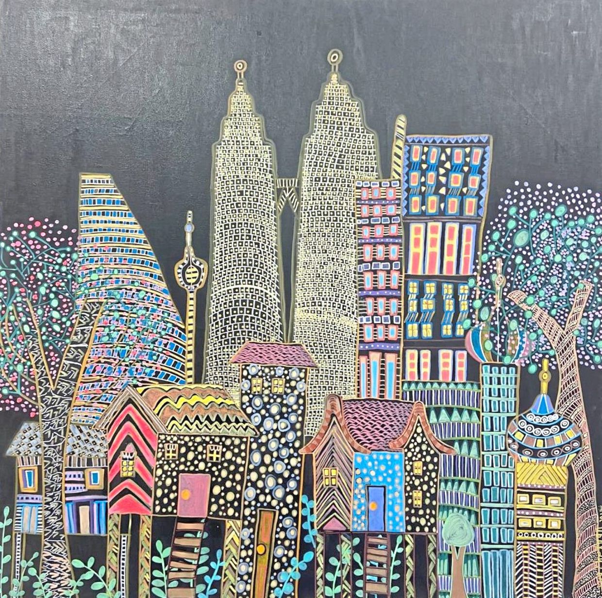 Artwork of Kuala Lumpur city skyline by disabled artist Phua Zhe Xuan. Photo: Art Market Malaysia