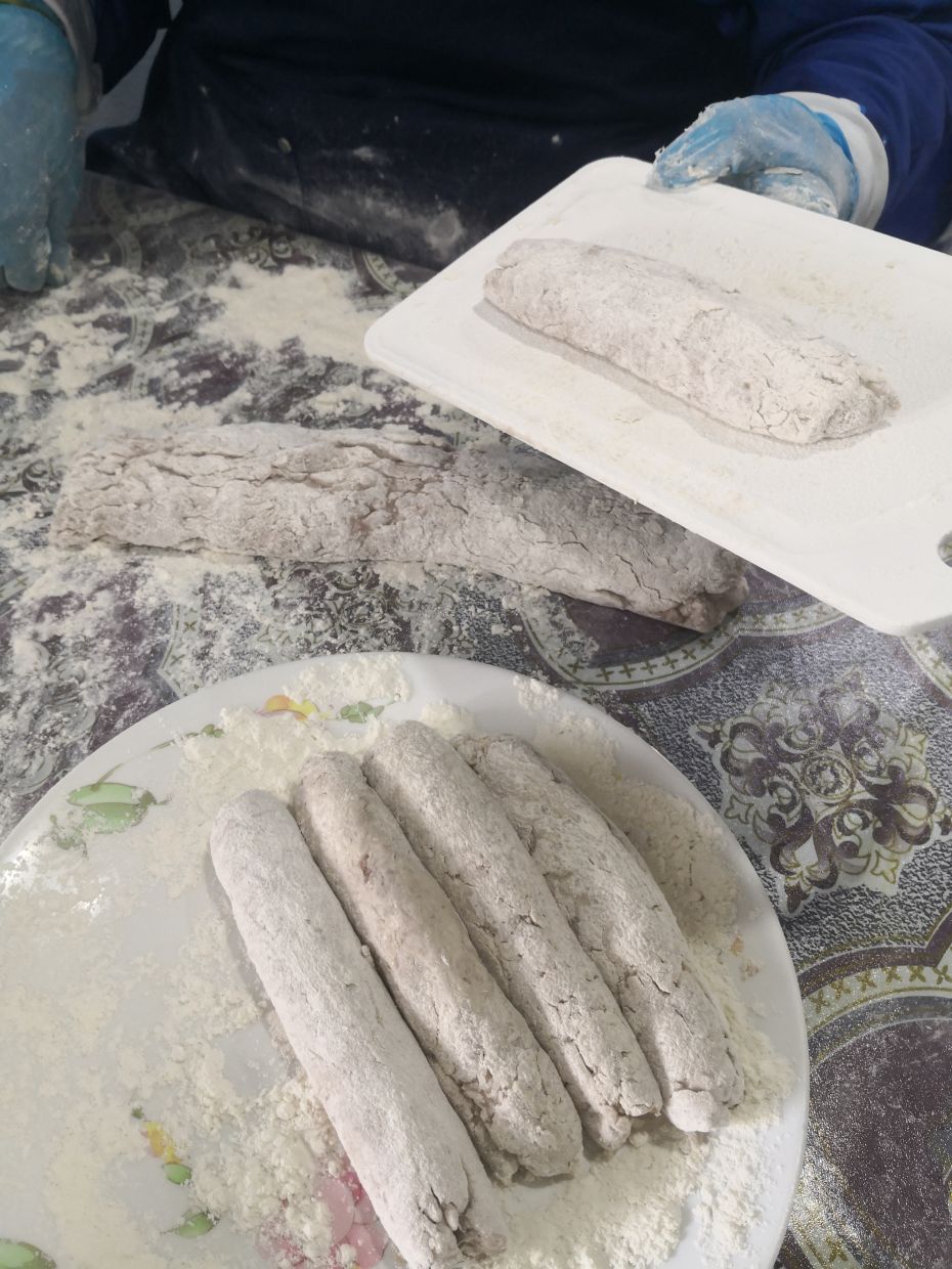 The fish and tapioca flour mixture is rolled into six-inch long sticks. — ALAN TEH LEAM SENG