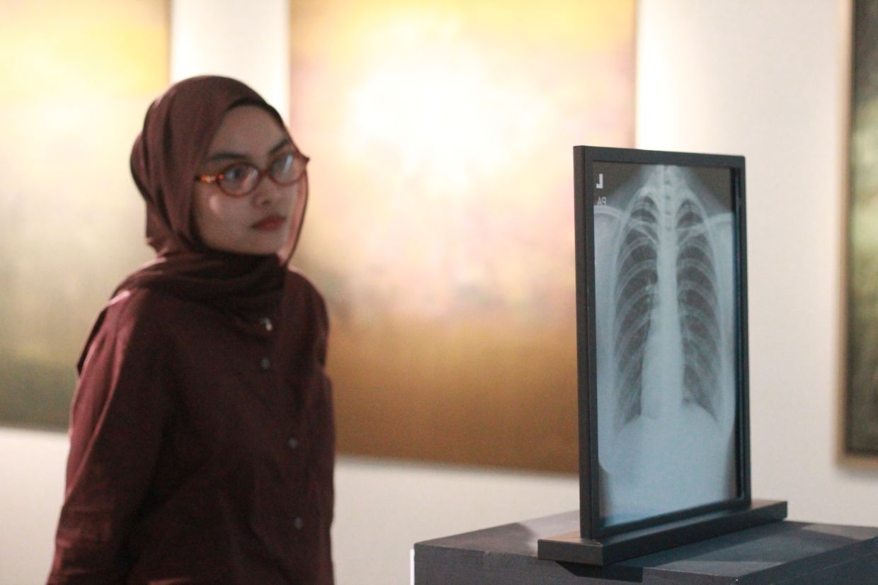 Besides paintings, Mulaika displays two X-rays - her torso and skull - inviting audiences to look beneath the physical. Photo: The Star/M. Irsyad
