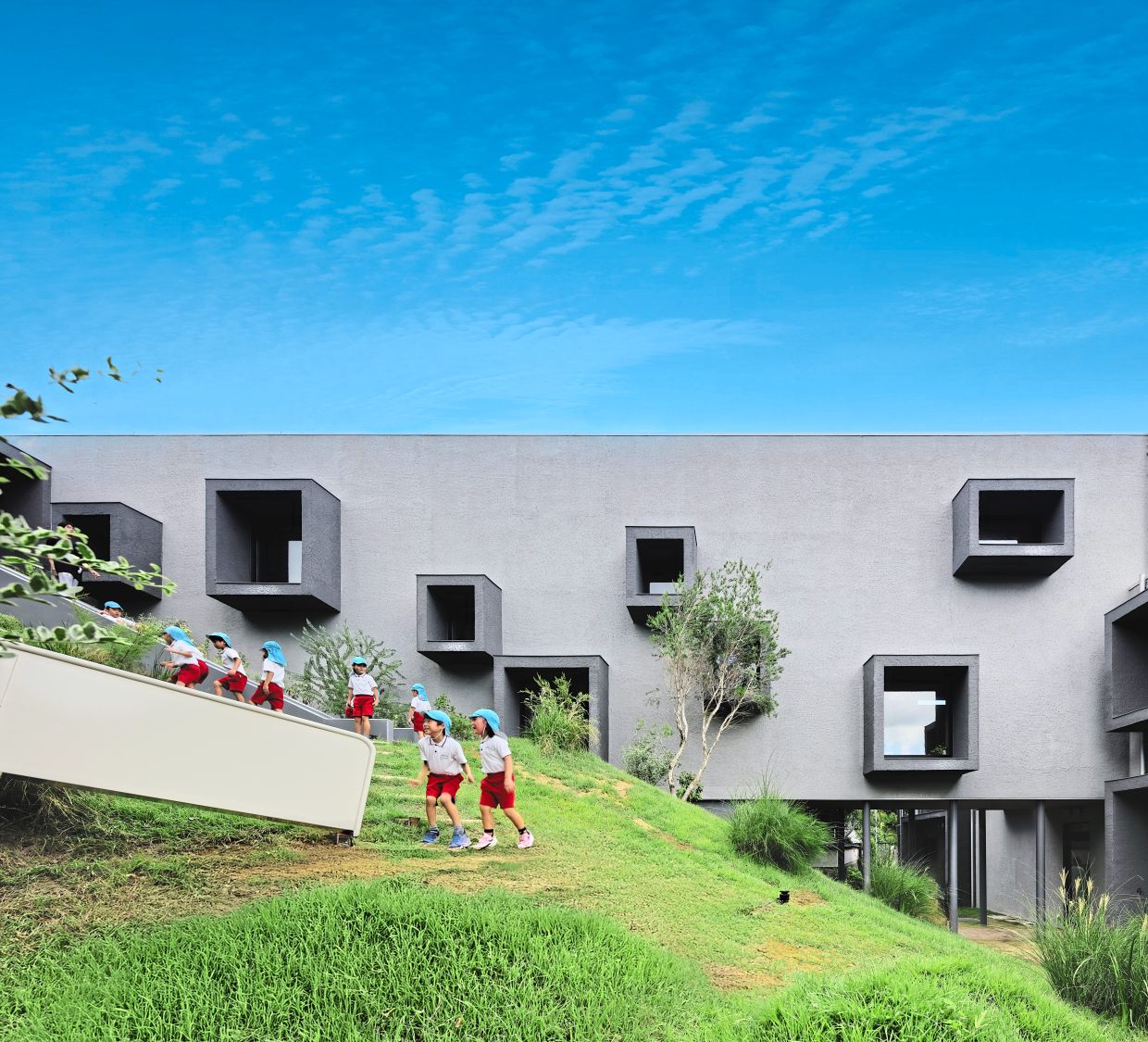 The FK Kindergarten and Nursery in Nagasaki City, Japan. Photo: Hibinosekkei + Youji no Shiro