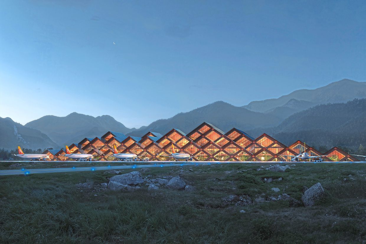 Blending traditional craftsmanship with modern innovation, the Gelephu International Airport is Bhutan’s second international gateway. Photo: Bjarke Ingels Group