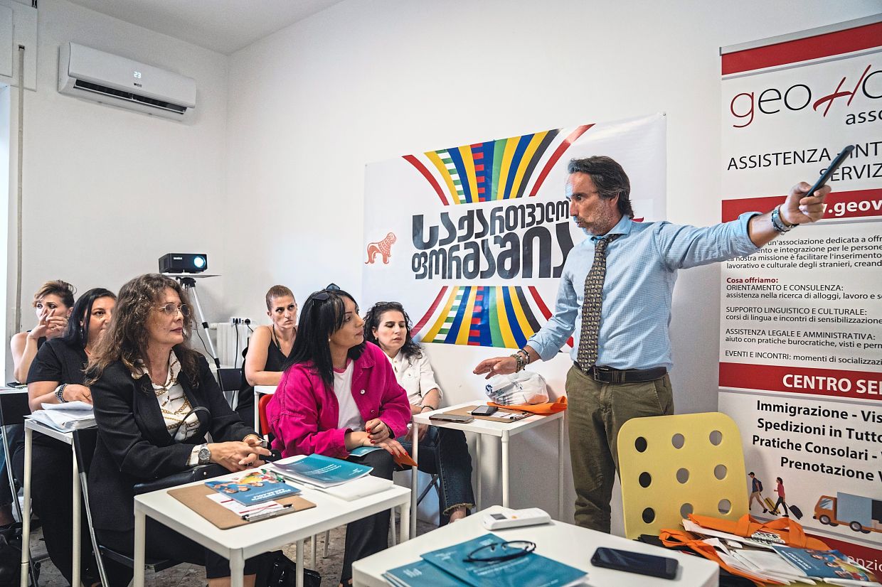 Domestic workers from the Republic of Georgia attending a training course, which included sessions on caregiver burnout. — GIANNI CIPRIANO/The New York Times