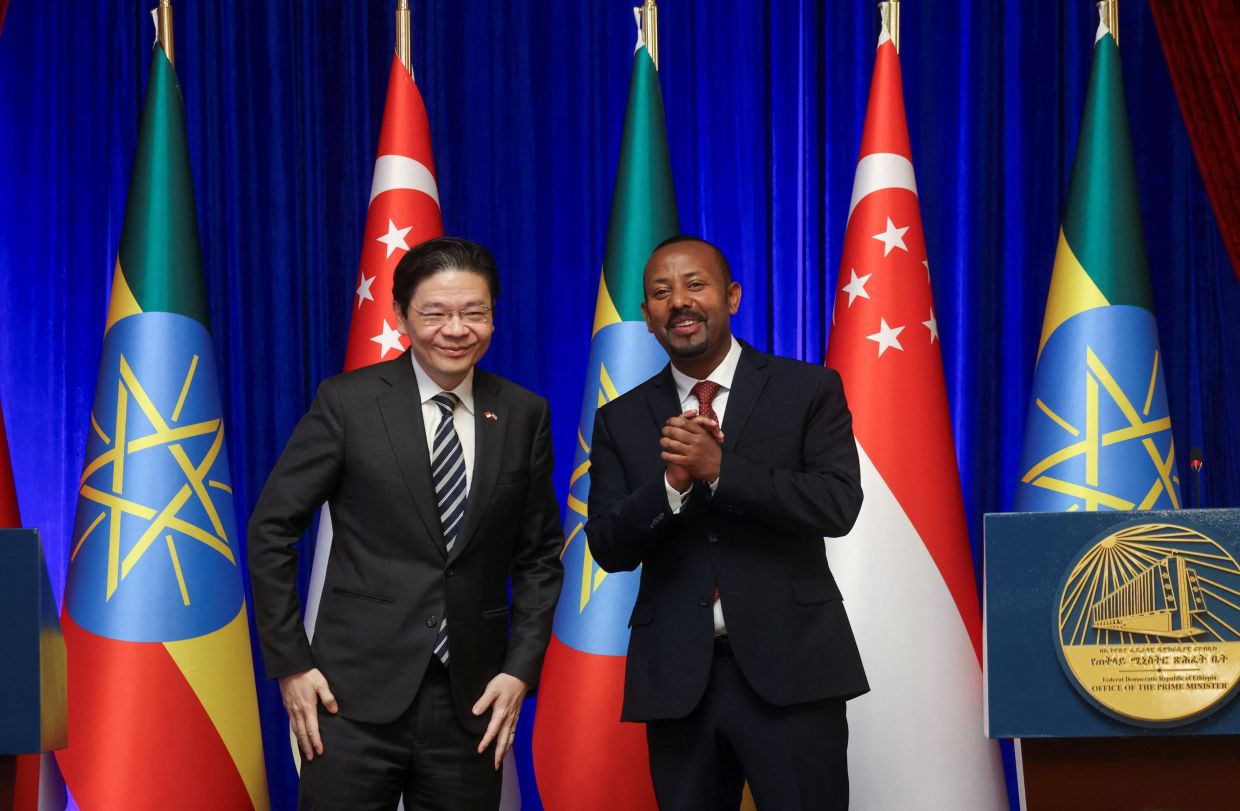 Singaporean Prime Minister Lawrence Wong and Ethiopian Prime Minister Abiy Ahmed attendING a press conference after their bilateral meeting at the National Palace in Addis Ababa, Ethiopia, on Nov 24, 2025. - Reuters