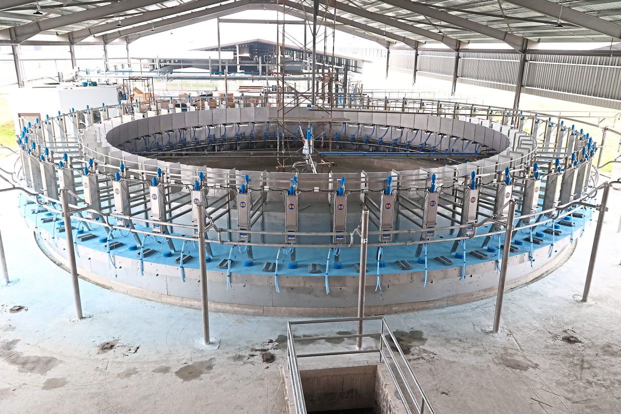 A state-of-the-art rotary milking parlour that is still under construction. Milk production is expected to start in January next year.