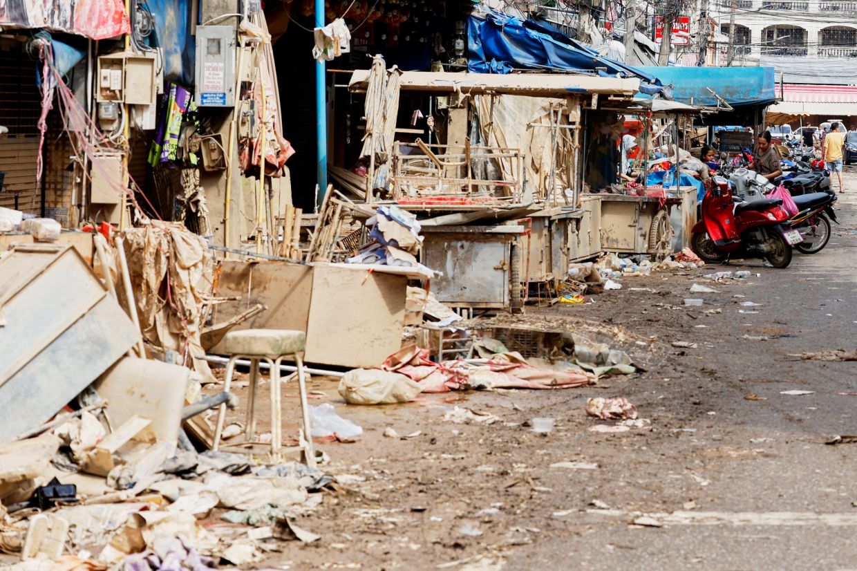 The damaged shops are seen following flooding in Songkhla province, southern Thailand, on Saturday, Nov. 29, 2025. -- AP Photo/Sarot Meksophawannakul