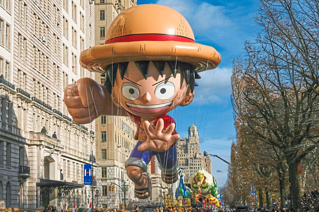7. A Monkey D. Luffy balloon from the ‘One Piece’ manga series drifting down Central Park West. — AP