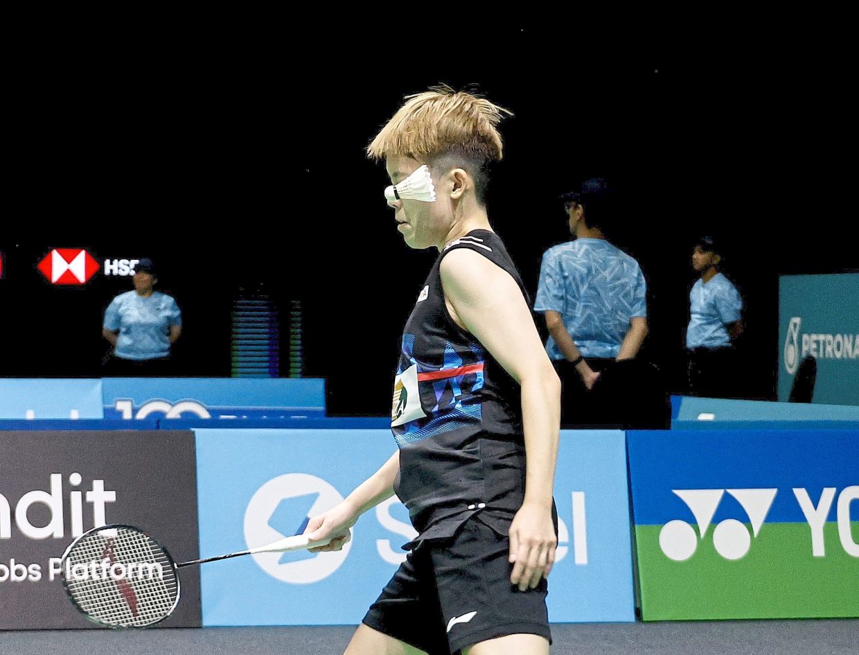 Malaysia’s Goh Jin Wei in action for women’s single match during the Malaysia Open 2025 at Axiata Arena Bukit Jalil. — FAIHAN GHANI/The Star