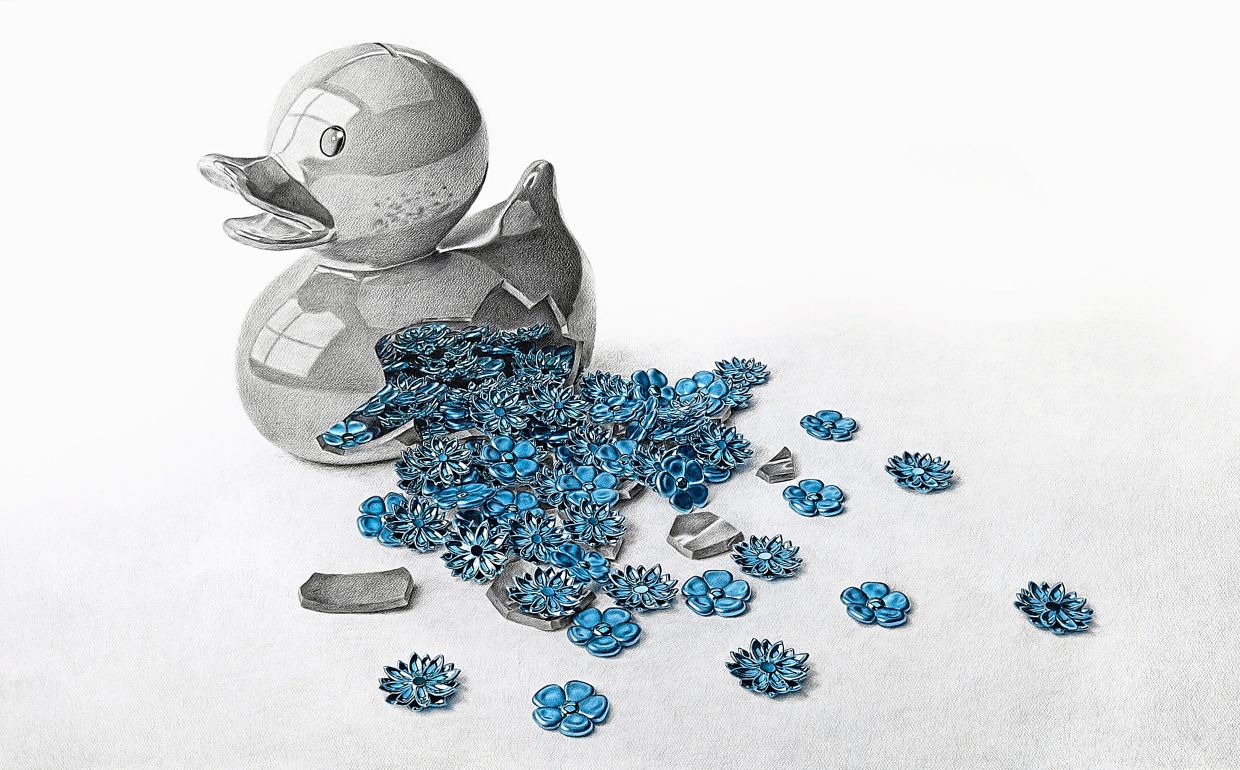 Zahran's 'Savings In Bloom' (coloured pencil on paper, 2025).