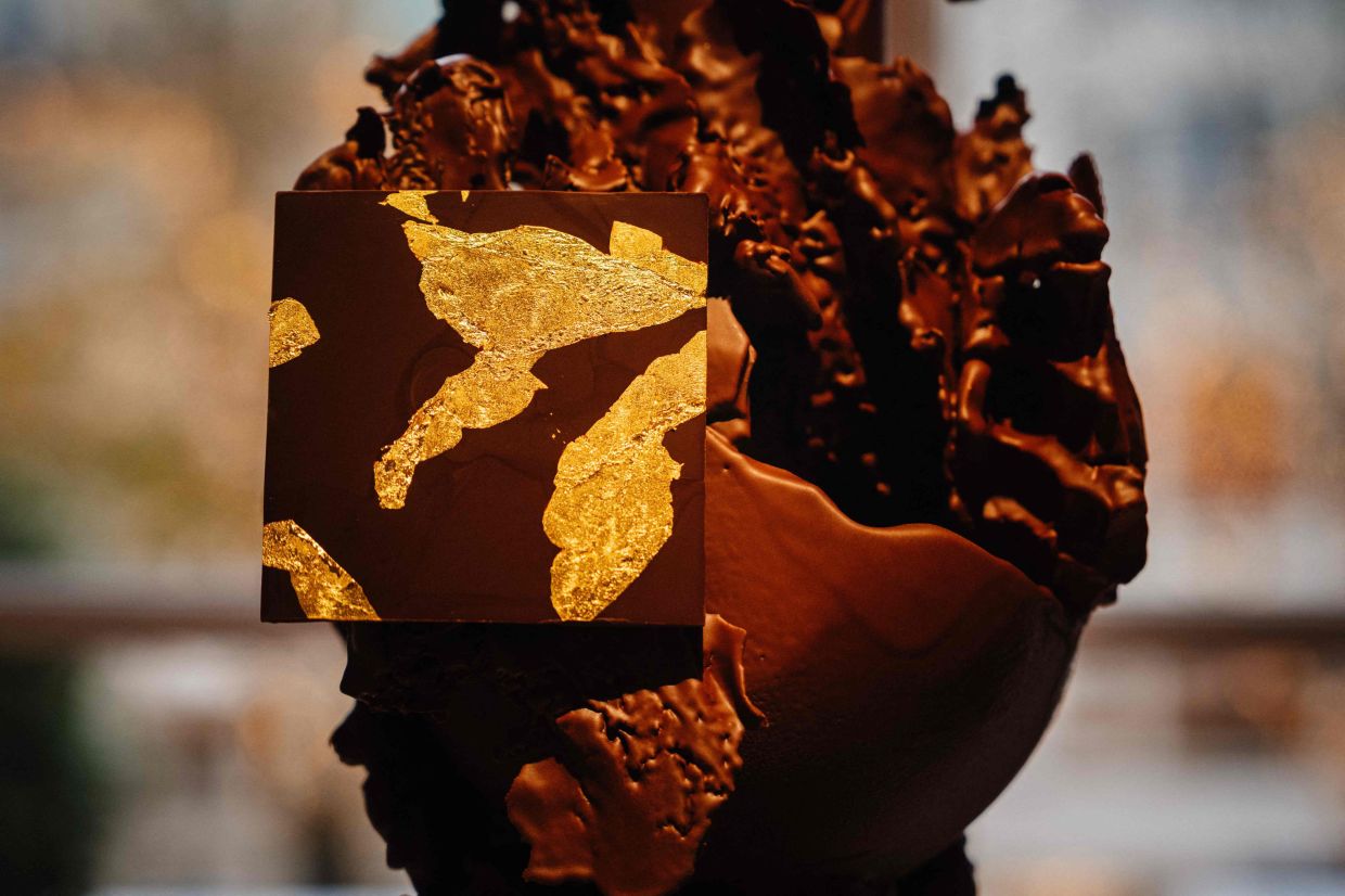 A chocolate pastry made by France's pastry chef Frederic Bau.