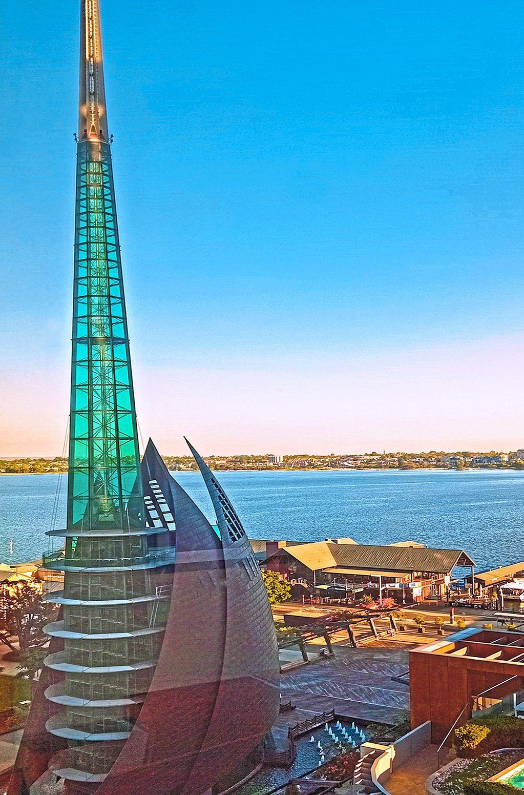 The impressive Bell Tower beside the Swan River in Perth.