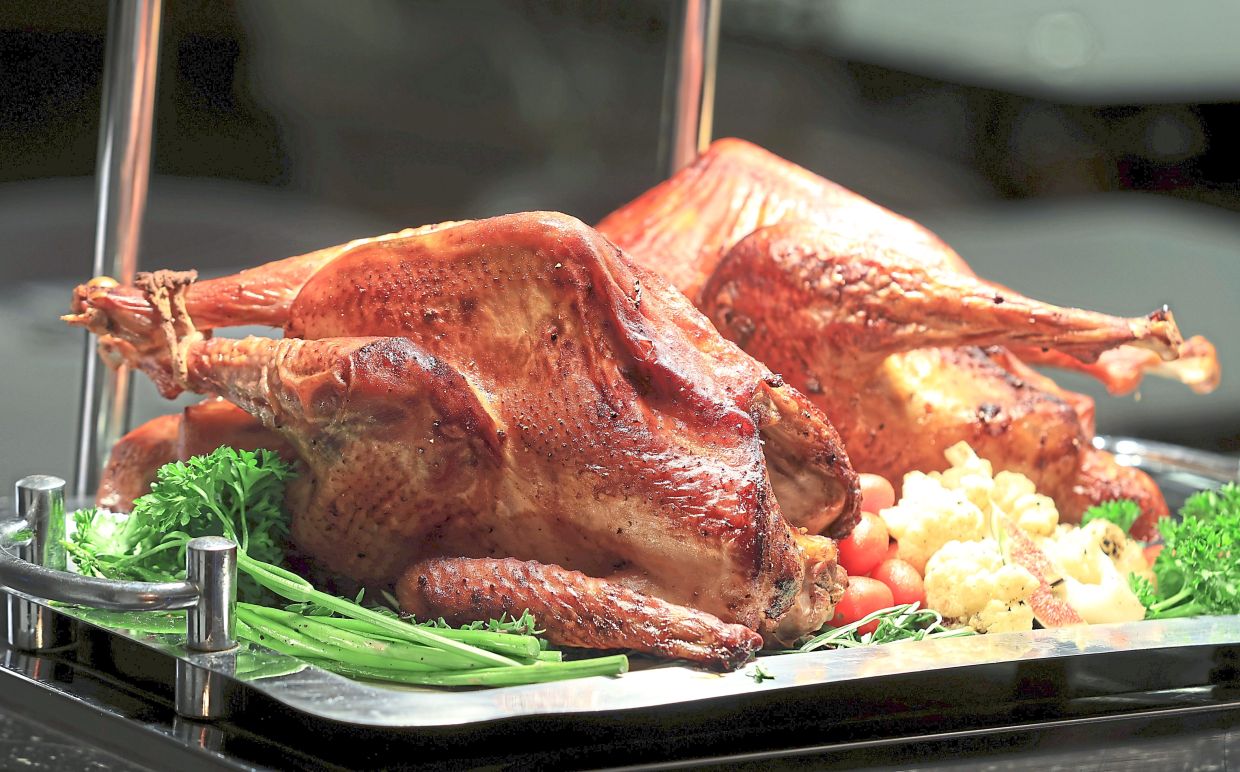 Roasted turkey pairs well with miso mushroom sauce. 