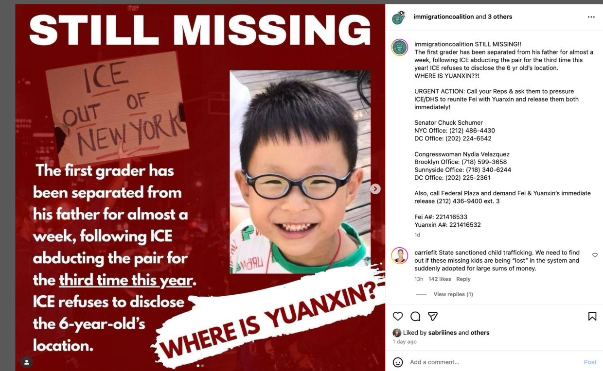 Whereabouts of six-year-old Chinese boy Yuanxin unknown after ICE detention