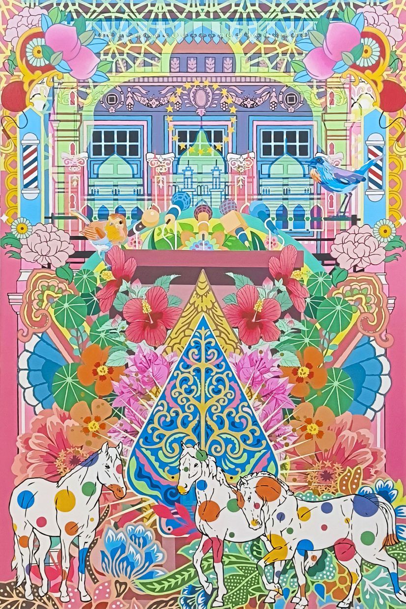 Wong's acrylic on canvas work titled 'When I Stand On This Stage' (2025). Photo: Wei-Ling Gallery