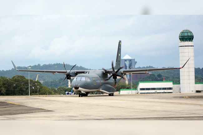 The Royal Brunei Air Force C295MW transport aircraft arriving at the Air Movement Centre, Rimba Air Force Base. - Photo: Borneo Bulletin/ANN