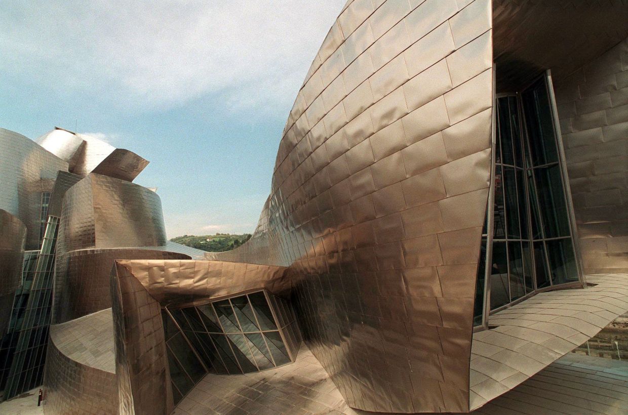 Curves and angles mix in this section of the new Guggenheim Museum designed by American architect Frank Gehry, in Bilbao, Spain, Sept. 24, 1997. – AP Photo/Javier Bauluz