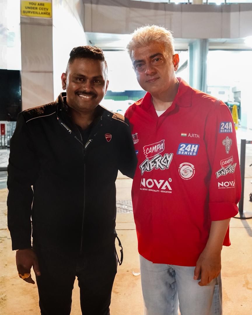 Devendran Panersilbam, Founder of Malaysia Ajith Fan Club, meeting Ajith Kumar at the Sepang International Circuit.