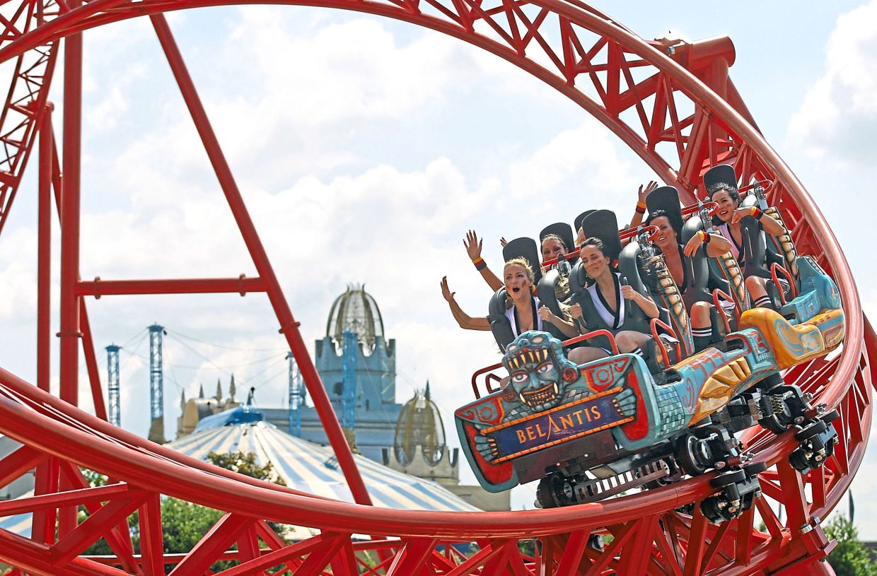 A file photo from 2010 showing visitors riding the Huracan rollercoaster at Belantis.