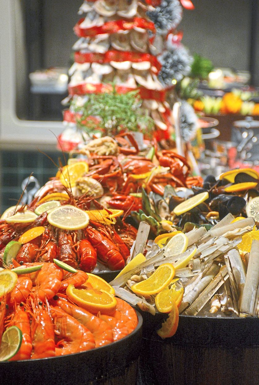 The chilled seafood spread is a visual delight.
