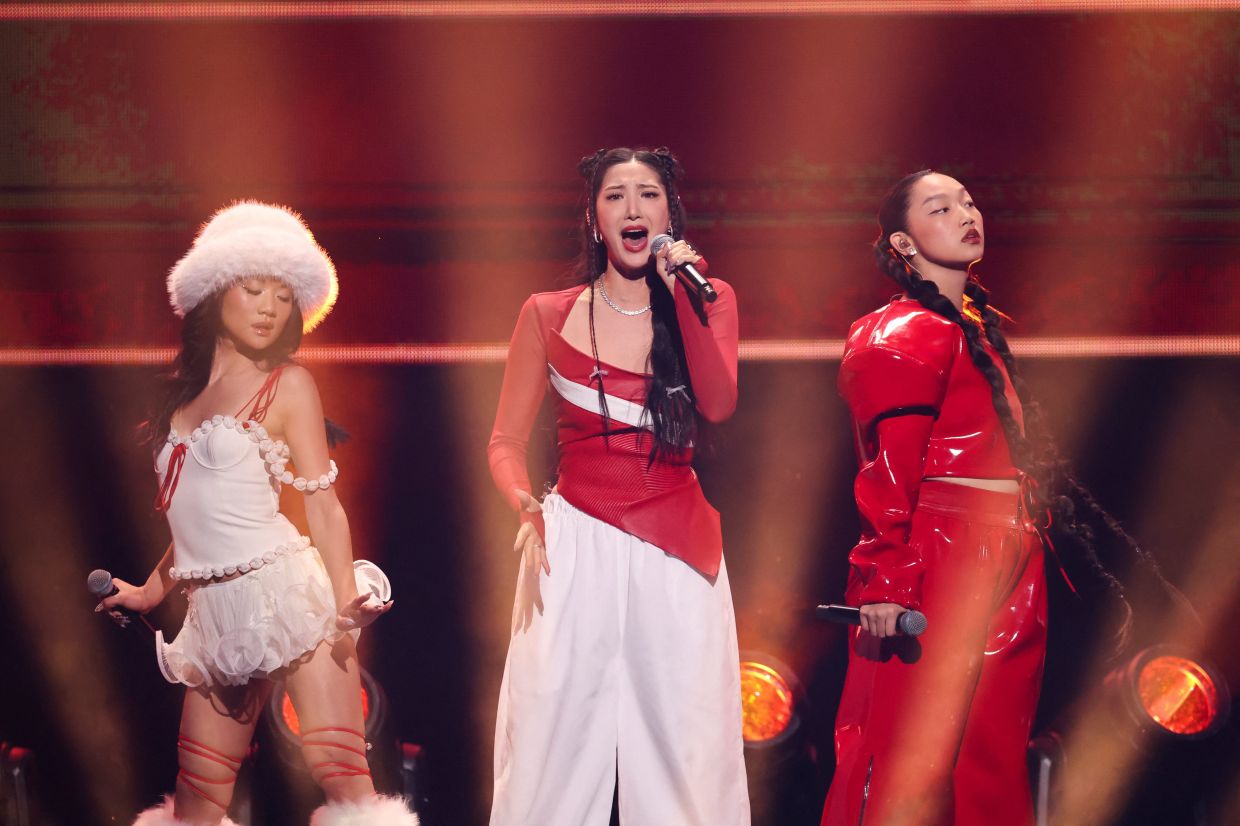 'KPop Demon Hunters' singers EJAE, Audrey Nuna, and Rei Ami perform during the iHeartRadio Jingle Ball concert in Inglewood, California, US, Dec 5, 2025. Photo: Reuters