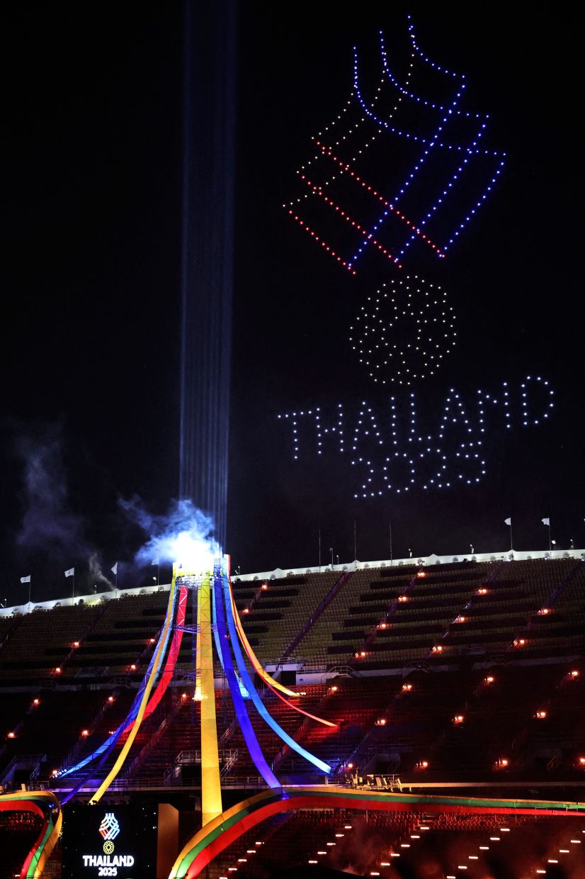 Flying high: Synchronised drones forming the 33rd SEA Games Thailand 2025 emblem during the opening ceremony at Rajamangala National Stadium in Bangkok. — Reuters