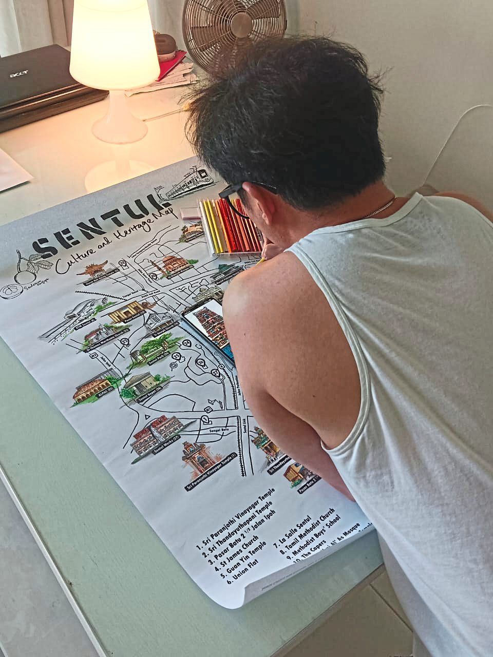 Illustrator Wu is preparing the Sentul map for the next phase, to be released as a printed foldable guide.