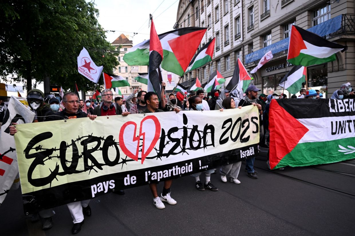 Protestors and activists demonstratingagainst Israel's participation before the grand final of the Eurovision Song Contest 2025 in Basel last May. Five countries so far have announced a boycott and pulled out of the 2026 competition. — AFP