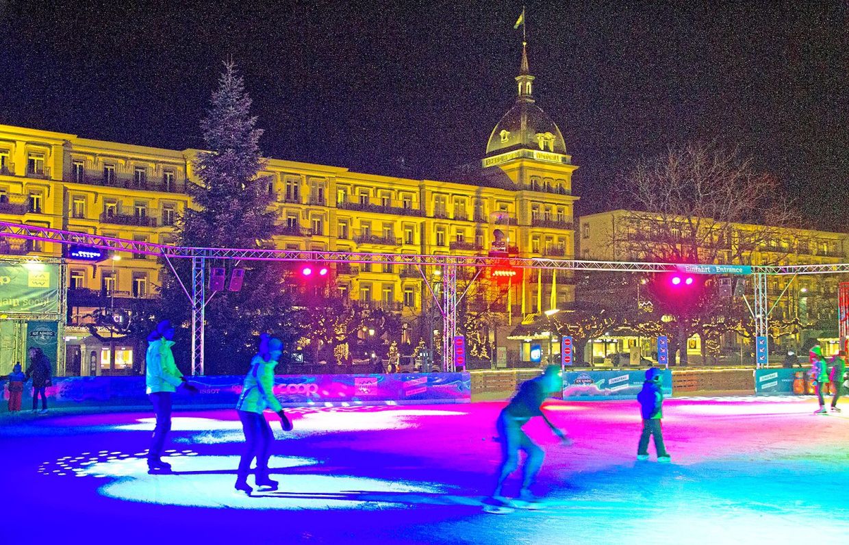 Visitors to the Advent market in Interlaken can enjoy ice skating. — Photos: DAVID BOWDEN