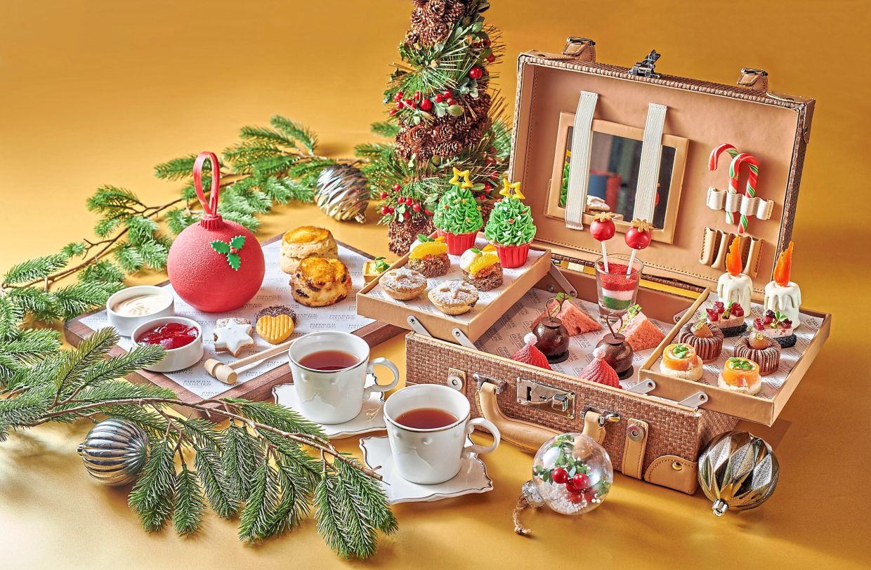 Festive Joy Afternoon Tea featuring a combination of sweet and savoury items.