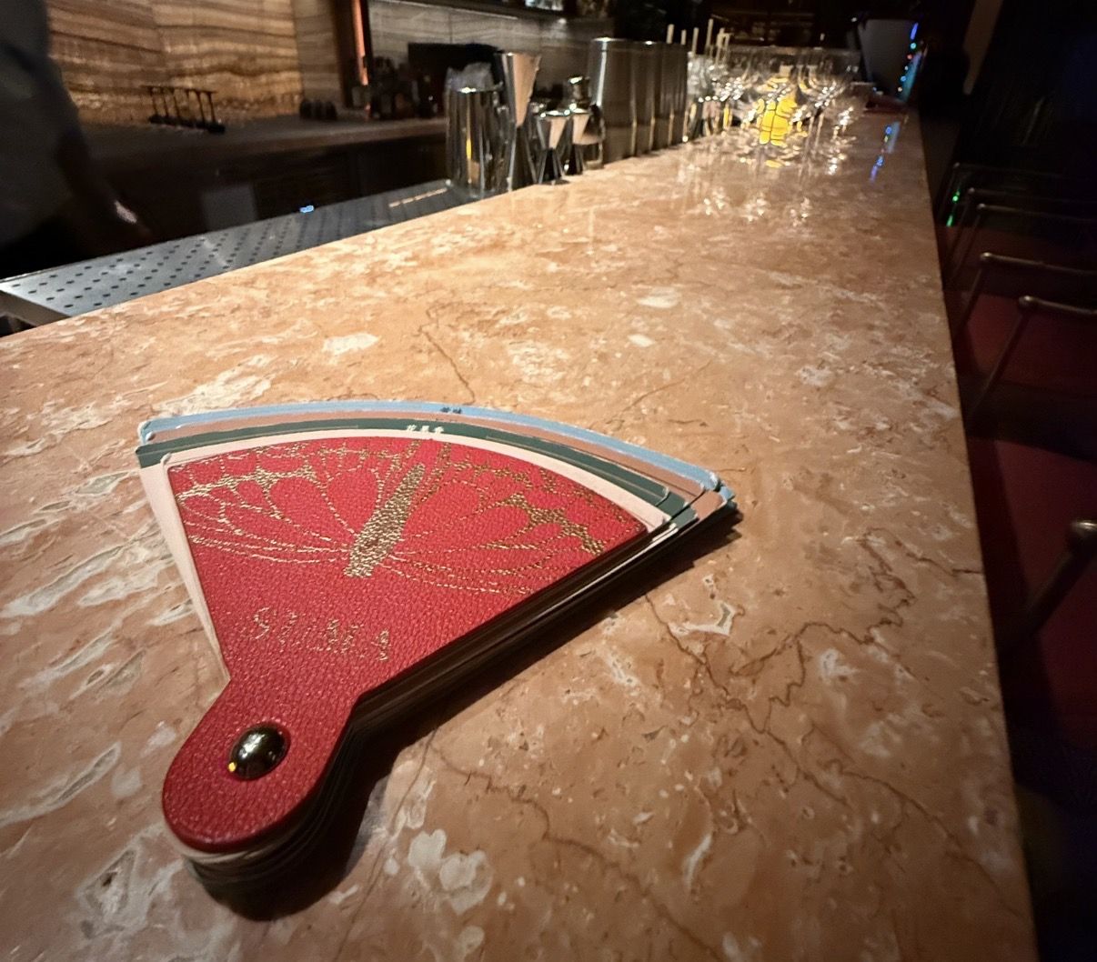 The menu at Suma is shaped like a fan, with the drinks categorised into four segments.