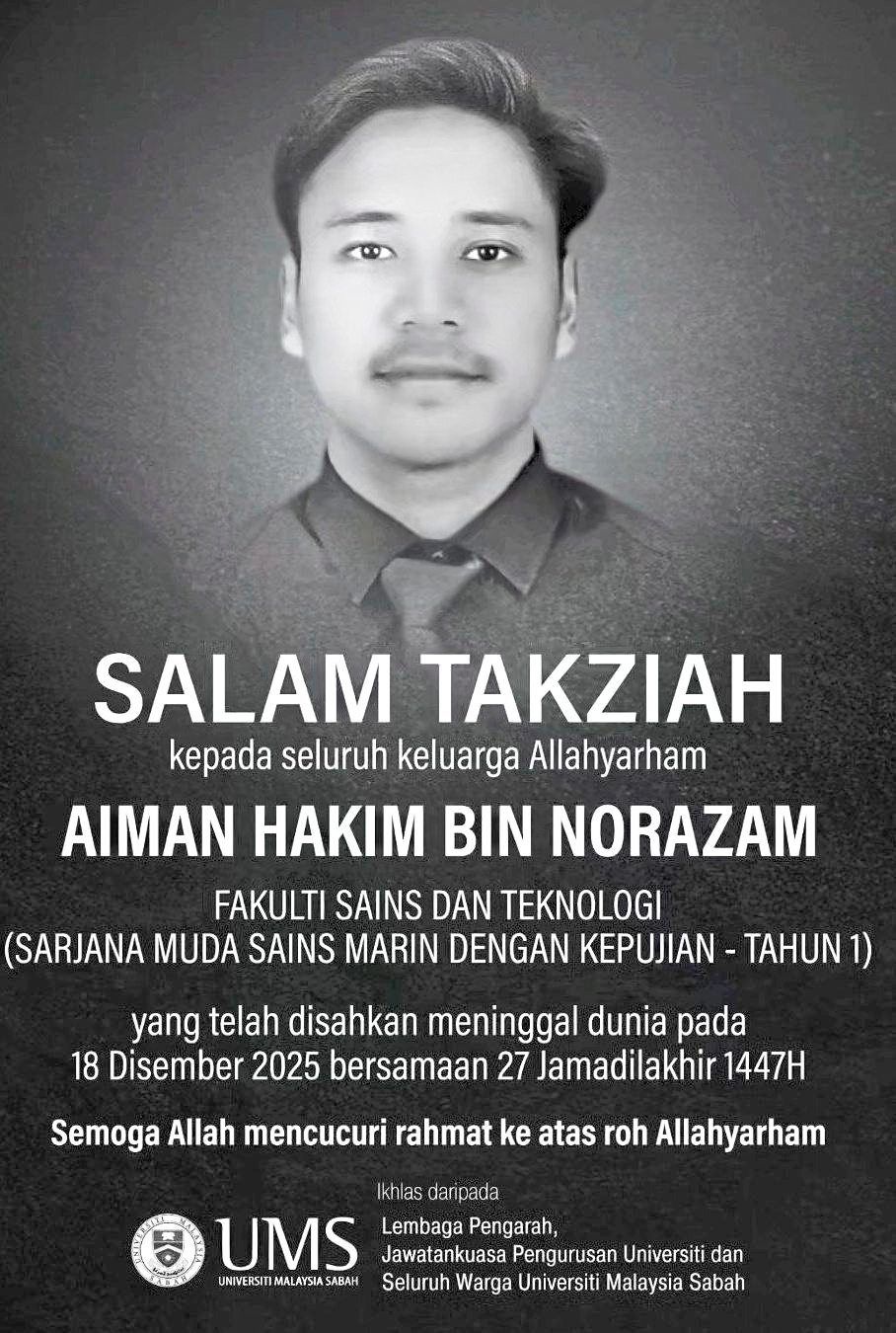 The condolences message from UMS