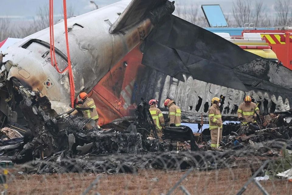 Jeju Air Flight 2216 was coming in to land at Muan International Airport when it struck a flock of birds and was forced to make a belly landing that sent it crashing into a structure at the end of the runway. - Photo: AFP