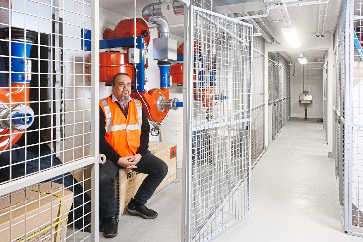 Korhonen sits in the civil defense bunker that he volunteers to maintain, under his apartment building.