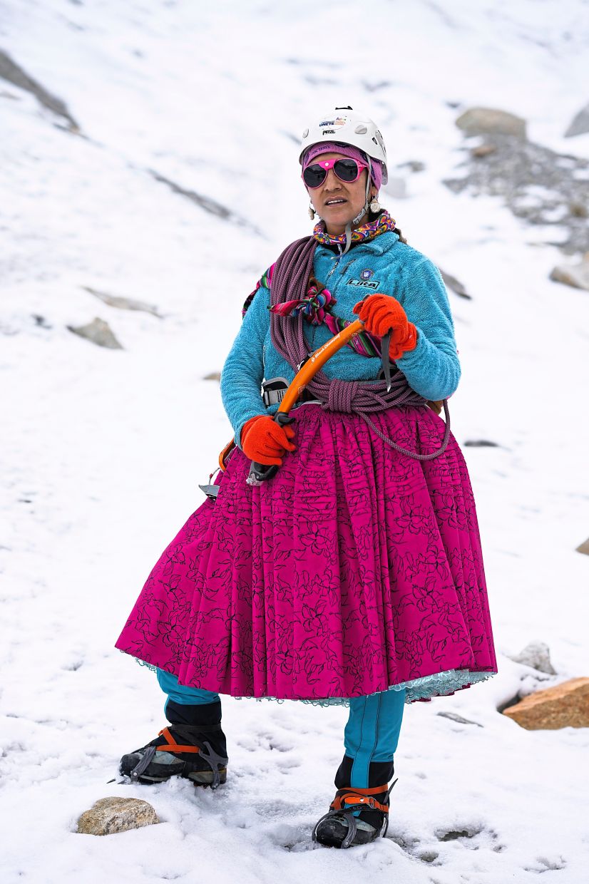 Mountain guide Ana Lia Gonzales surveys the Huayna Potosí glacier near El Alto, Bolivia.