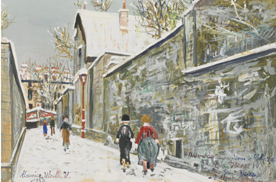 French painter, Maurice Utrillo, specialised in cityscapes. This painting - Maison de Rendez-vous de chasse de Henri IV, Rue St Vincent, Montmartre - was painted in 1934.