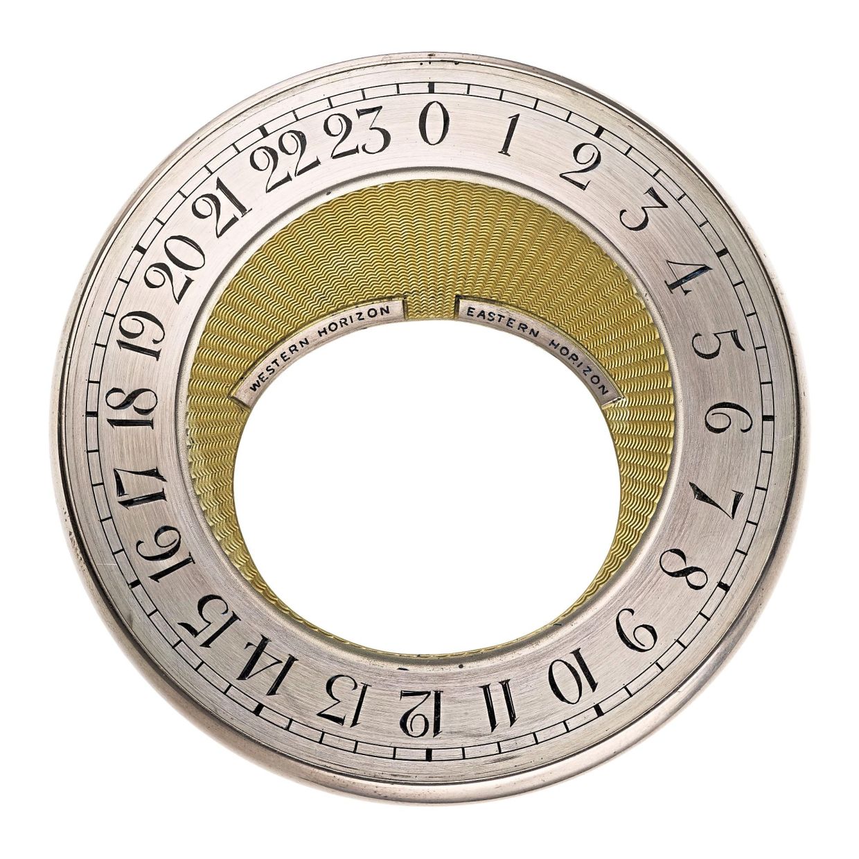 Close-up view of the specialised dial that displays sidereal time.