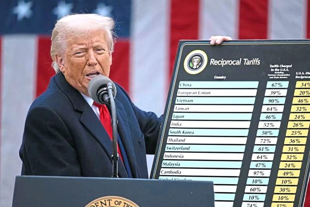 Trump showing the list of countries and the tariffs they face from US. — AFP