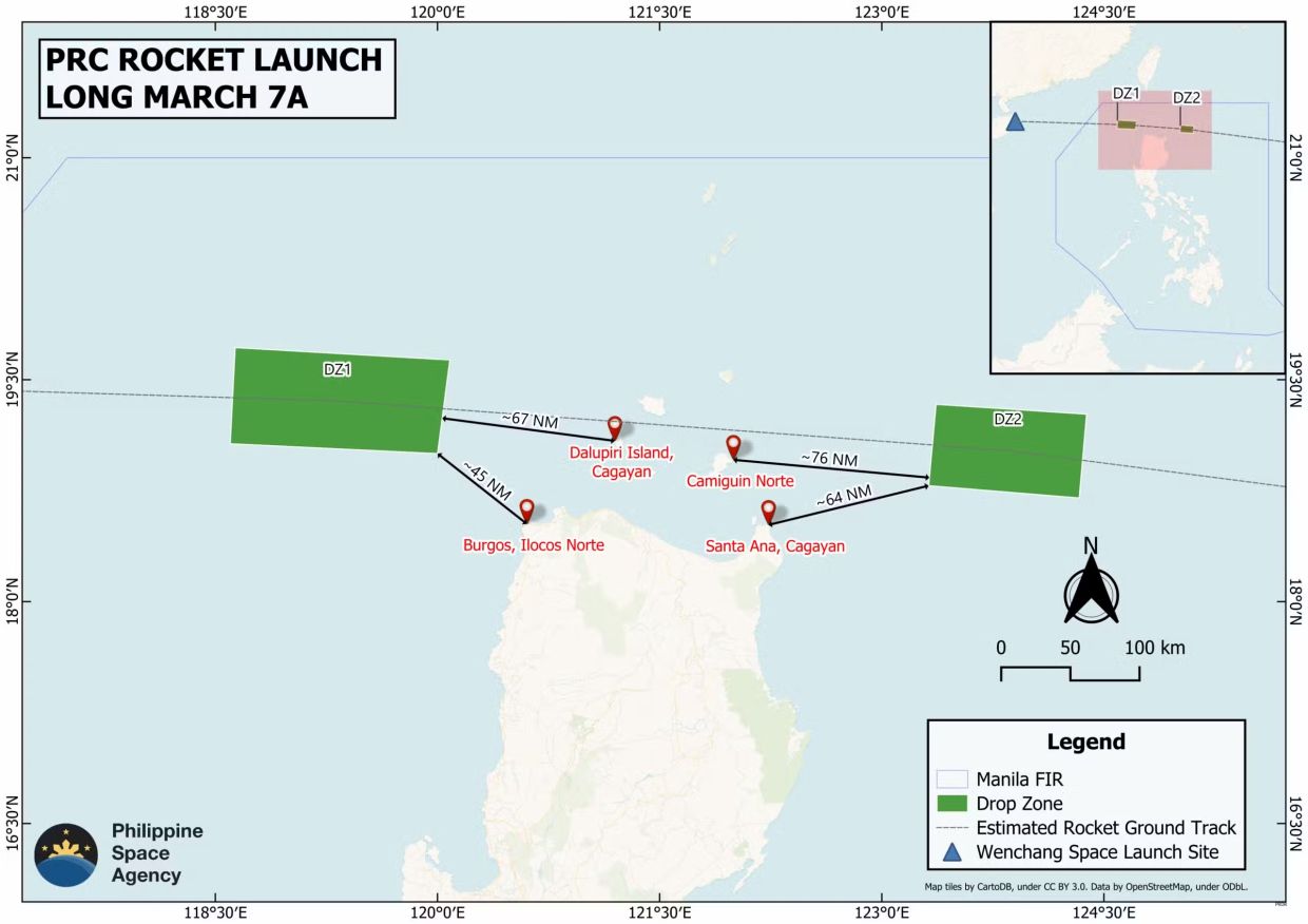 China rocket debris may fall in the Philippines' north Luzon waters