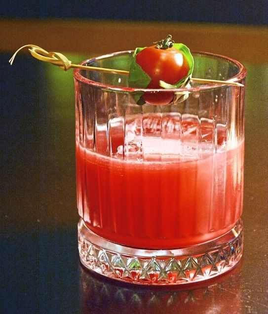 Beet by Patron is served with a skewered cherry tomato.