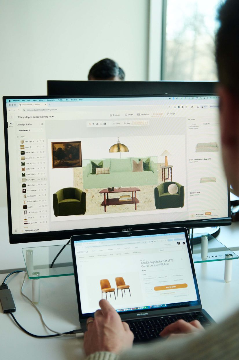 Product manager Quinn Fitzpatrick demonstrates a design tool that incorporates AI at the Havenly offices in Denver, Dec. 16, 2025. A growing number of home renovation and interior design platforms are rolling out A.I.-enabled imaging tools capable of redesigning rooms in an instant. — Theo Stroomer/The New York Times
