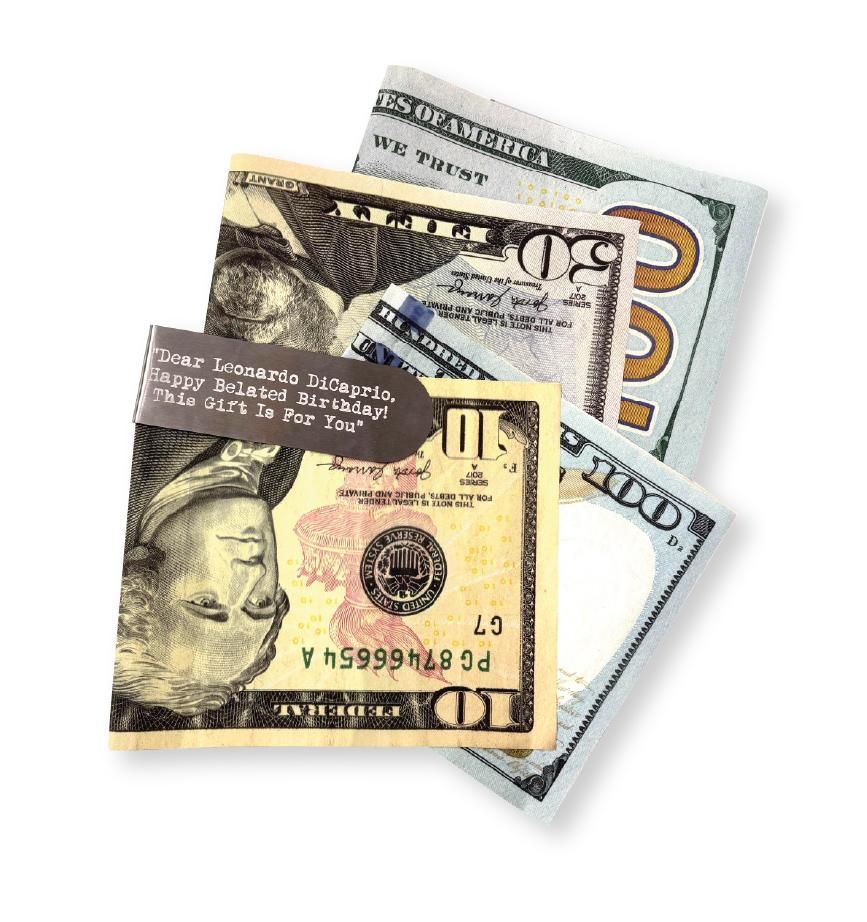 Nizam Rahmat's 'Dear Leonardo DiCaprio, Happy Belated Birthday! This gift is for you' money clip (stainless steel, digital print on canvas, 2025). Photo: Galeri Puteh 