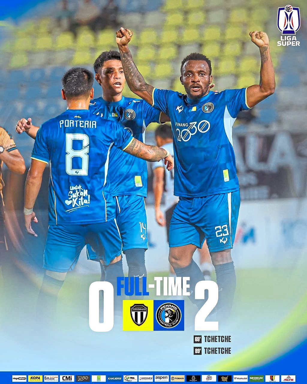 Beautiful brace: Tchetche Kipre makes it a grand day for Penang in the Super League. — Penang FC’s Facebook
