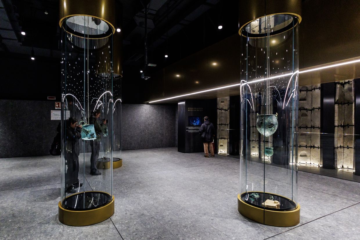 The archaeological finds inside the Colosseo metro C station.