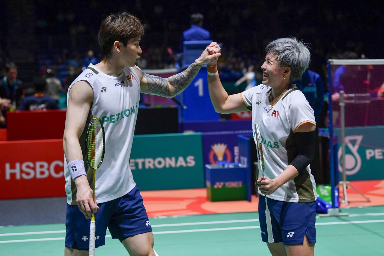 Chen Tang Jie-Toh Ee Wei celebrate after winning their second round match. - IZZRAFIQ ALIAS/The Star