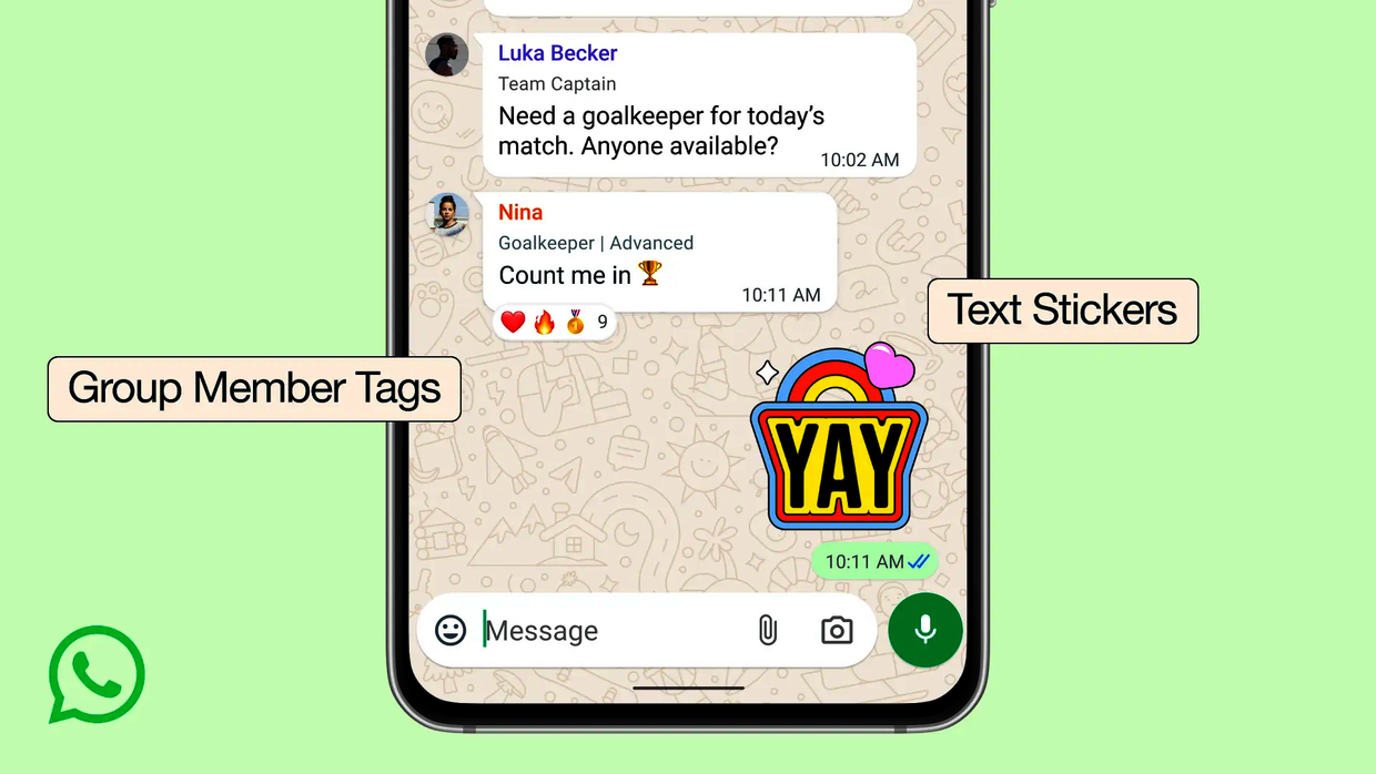 WhatsApp adds group member tags, event reminders and text stickers