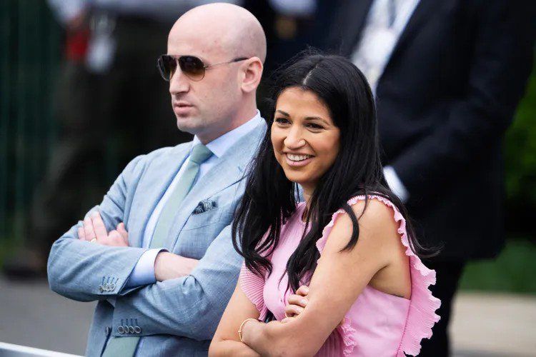 Miller with his wife Katie, a former Trump administration official, who now runs a politics and lifestyle podcast. — Getty Images/AFP