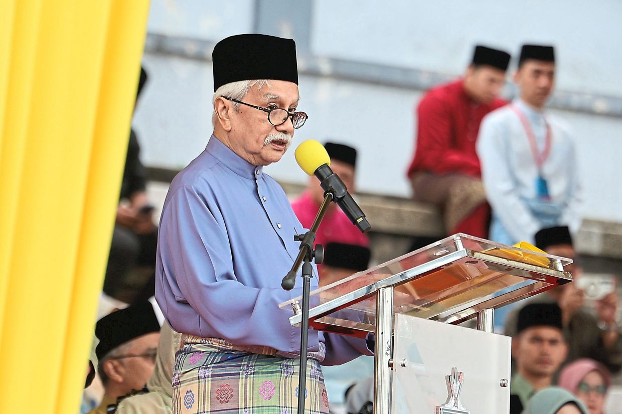 Tuanku Muhriz delivering his address at the state-level Maulidur Rasul celebration at the Seremban City Council field on Sept 5, last year. — Bernama