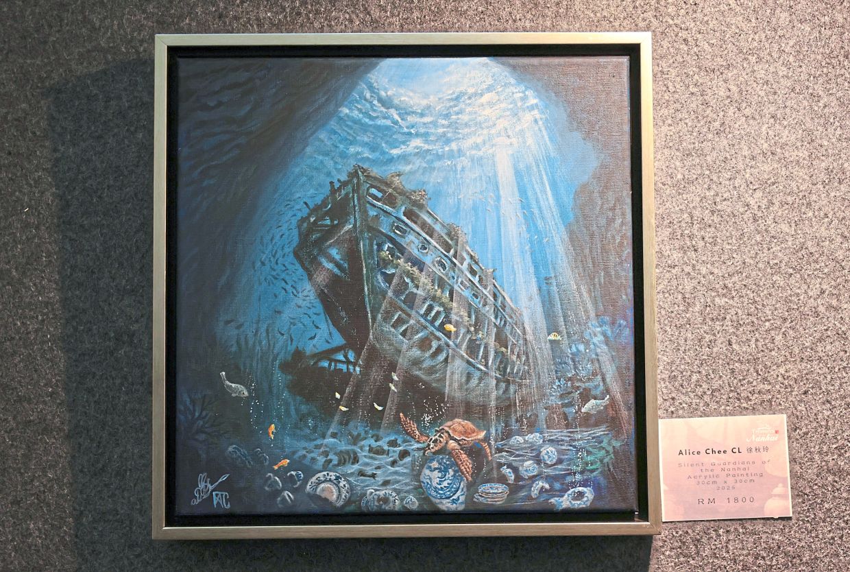 One of the paintings depicting the wreck of the merchant vessel and its cargo.