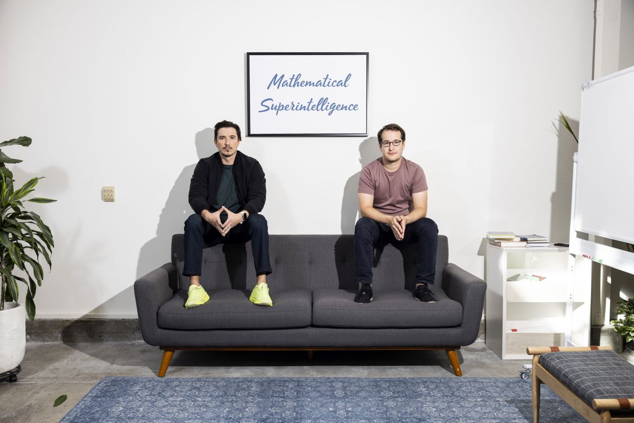Harmonic’s co-founders, Vladimir Tenev and Tudor Achim, at their headquarters in Palo Alto, California, on Sept 5, 2024. Earlier this month the company said its artificial intelligence technology had helped solve an Erdos problem. — Gabriela Hasbun/The New York Times