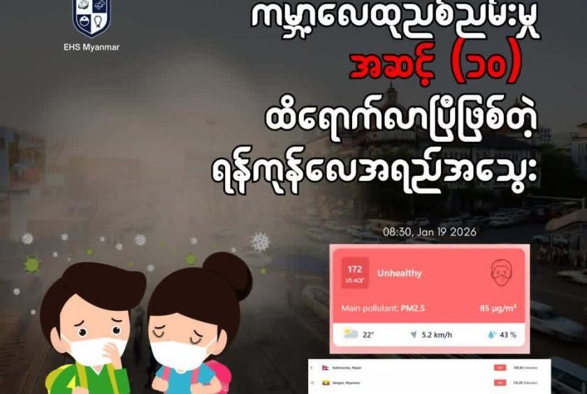 Yangon air quality at unhealthy red level for four consecutive days